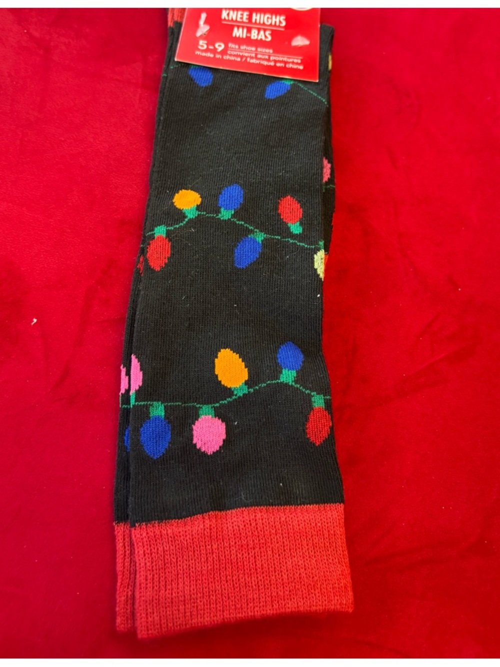 Knee High Novelty Light Bulb Socks - Black with Multicolor Lights